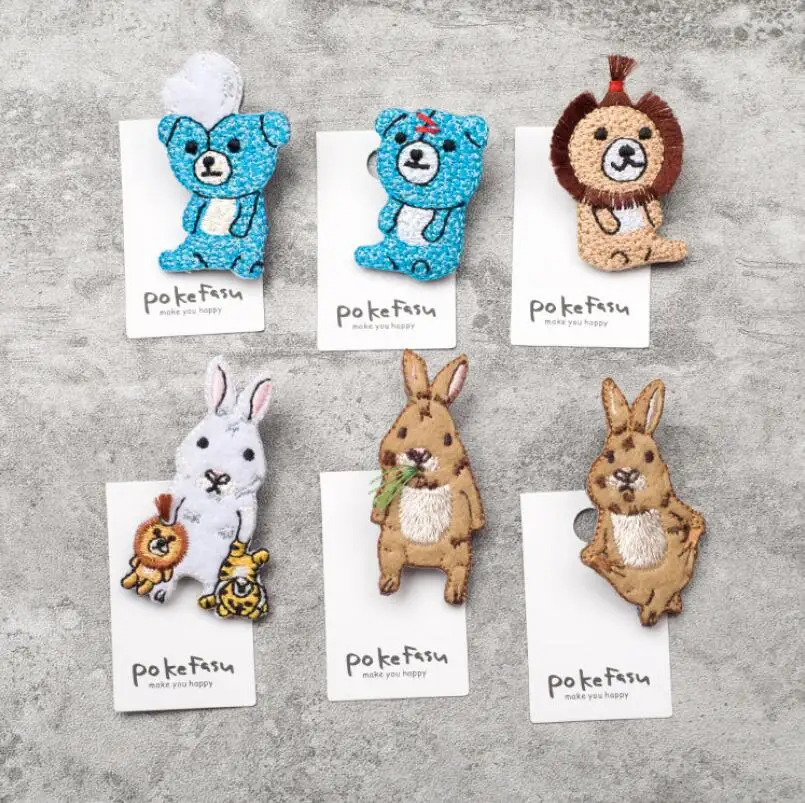 

Cute Rabbit Lion Patches Pins Clothing Embroidery Sew On Applique Animals Patchwork Kids Bags Hat Dress Clothes DIY Accessories