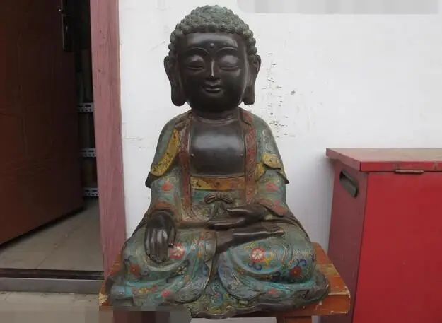 

Tibet Buddhism Bronze Cloisonne Sakyamuni Shakyamuni Rulai Buddha Statue
