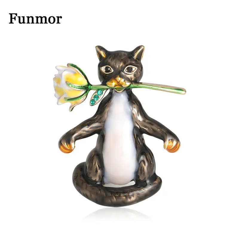 Женская эмалированная брошка Funmor с цветком и кошкой для повседневной