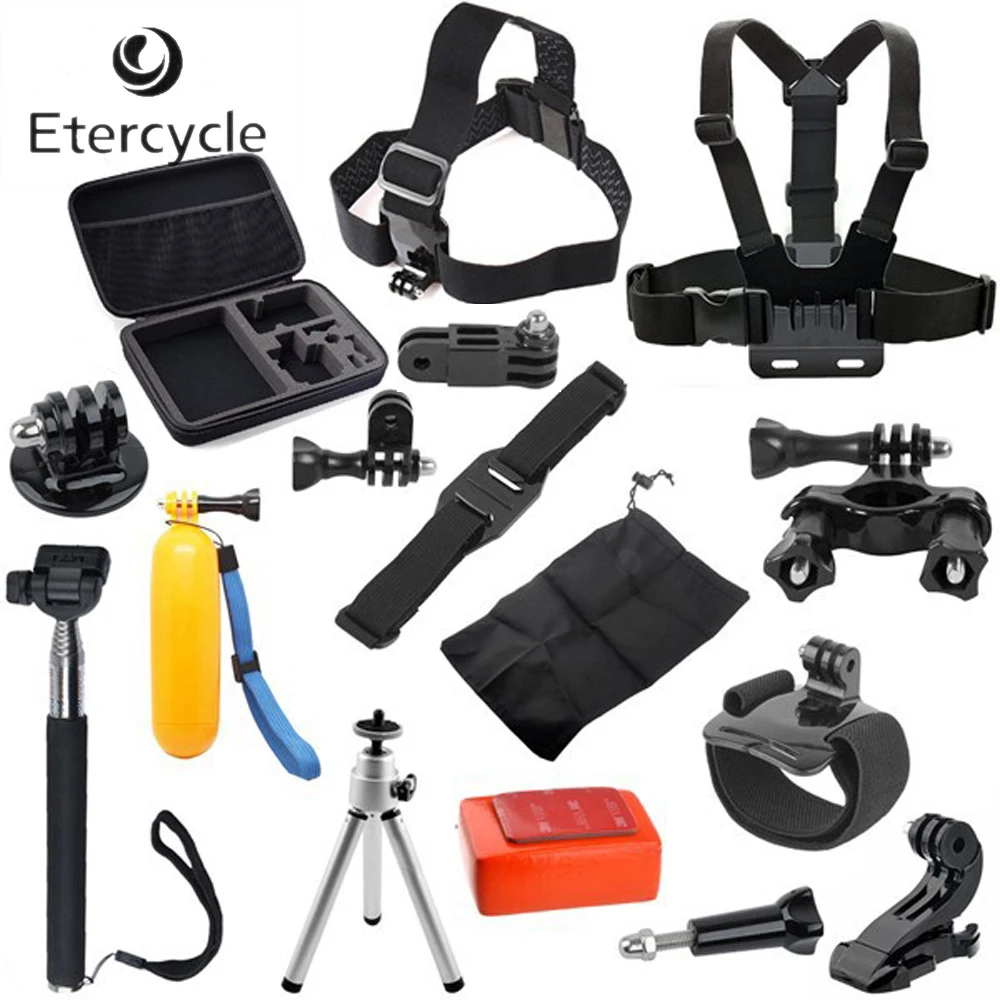 

13-in-1 Pro Camera Accessories Family Kit for GoPro HD Hero 4 3+ 3 2 Harness Strap Monopod Tripod Screw Stickers Adapter Case