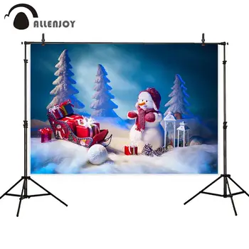 

Allenjoy backdrops christmas background gifts dark blue pine trees snowman white winter sledge for children studio photography
