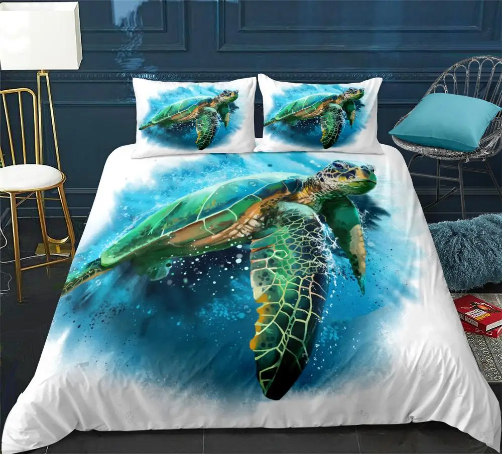 

Blue ocean animal Bedding set Sea turtle girl Duvet cover set queen turtle in ocean bed set for kids Bed line king home textile