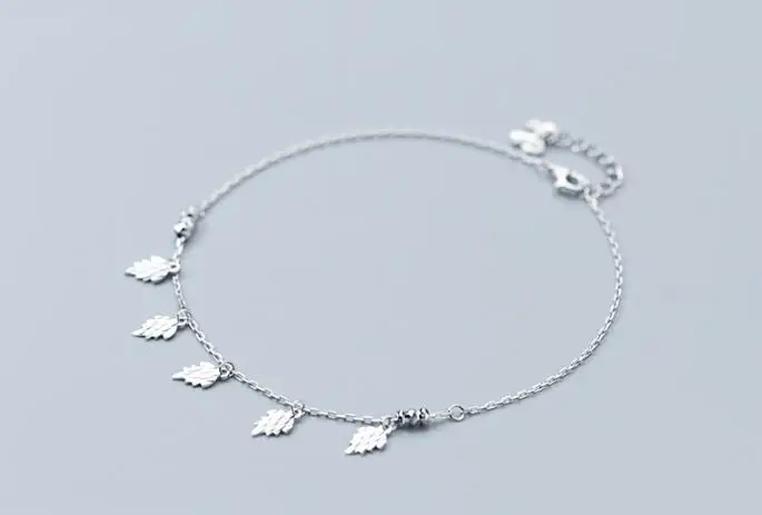 Милые летние реальные. 925 стерлингового серебра Fine Jewelry ветка лист ножной браслет белый цвет GTLS578