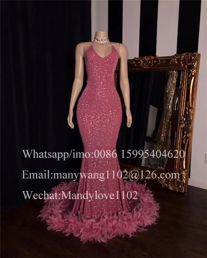 Блестящие розовые вечерние платья с блестками для девочек; роскошное длинное платье русалки с перьями и открытыми плечами в африканском стиле; платье на выпускной;