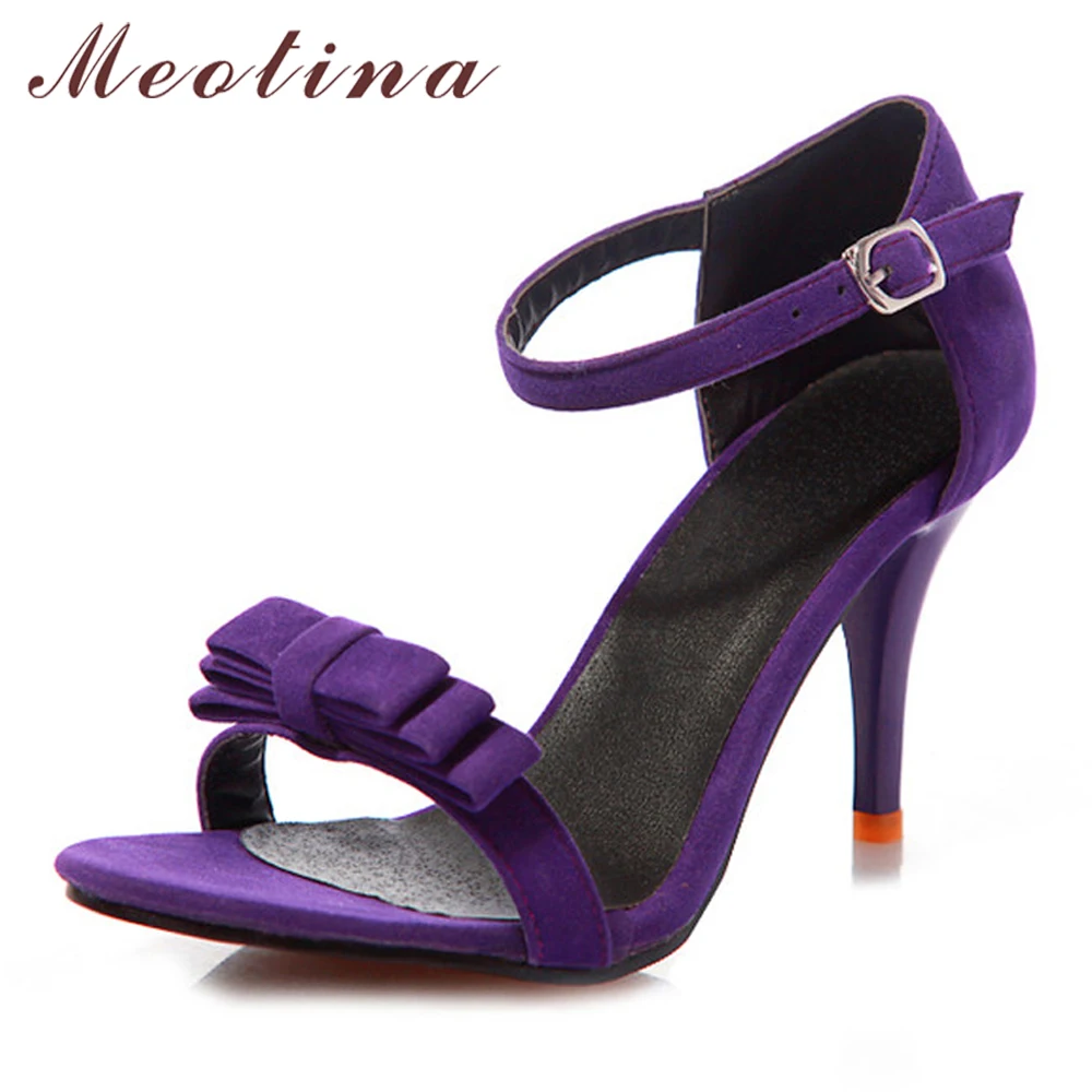 melhor Meotina Sapatos Mulheres Sandálias de Verão com Tira No Tornozelo Sandálias de Salto Alto Arco Sandálias Das Senhoras Sapatos Preto Verde Roxo Tamanho Grande 9 10 43