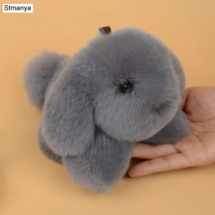 

Animal Dog Pendants Key Chain Lovely Rex Rabbit Fur Pompom Keychain 12cm Car Key Ring Bag Charm Accessories Gift jewelry K1645