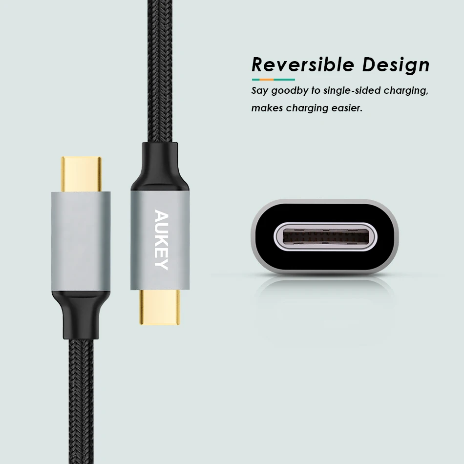 AUKEY de 3A USB tipo C Cable USB trenzado C teléfono móvil rápido de tipo-C Cable de cargador de datos para Samsung Galaxy S9 S8 Nota 8 Xiaomi USB-C