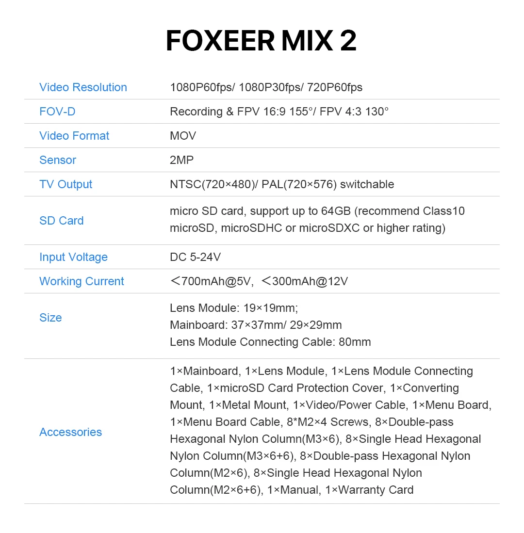 Новая Foxeer Mix 2 Super WDR Mini HD FPV камера 1080p 16:9 4:3 PAL/NTSC переключаемая Поддержка 20*20& 30,5*30,5 мм Монтажное отверстие DC5-24V