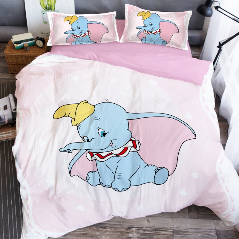 New Cartoon Dumbo Pattern Bedding Set Boy/Girls Baby Single Twin king Kids Duvet Cover Set Pillowcases queen blanket cover