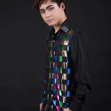 S-4XL! Мужская новинка Одежда Мужской DJ DS костюм разноцветный тонкий длинный рукав клетчатая рубашка мужская сценическая певица костюмы