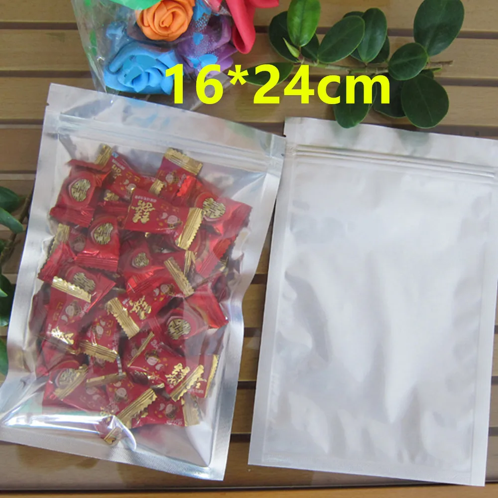 

16*24cm Clear Pure Aluminum Foil Heat Seal Ziplock Bags Zip Lock Transparent Mylar Valve Packing Pouch For Snack Nut Storage