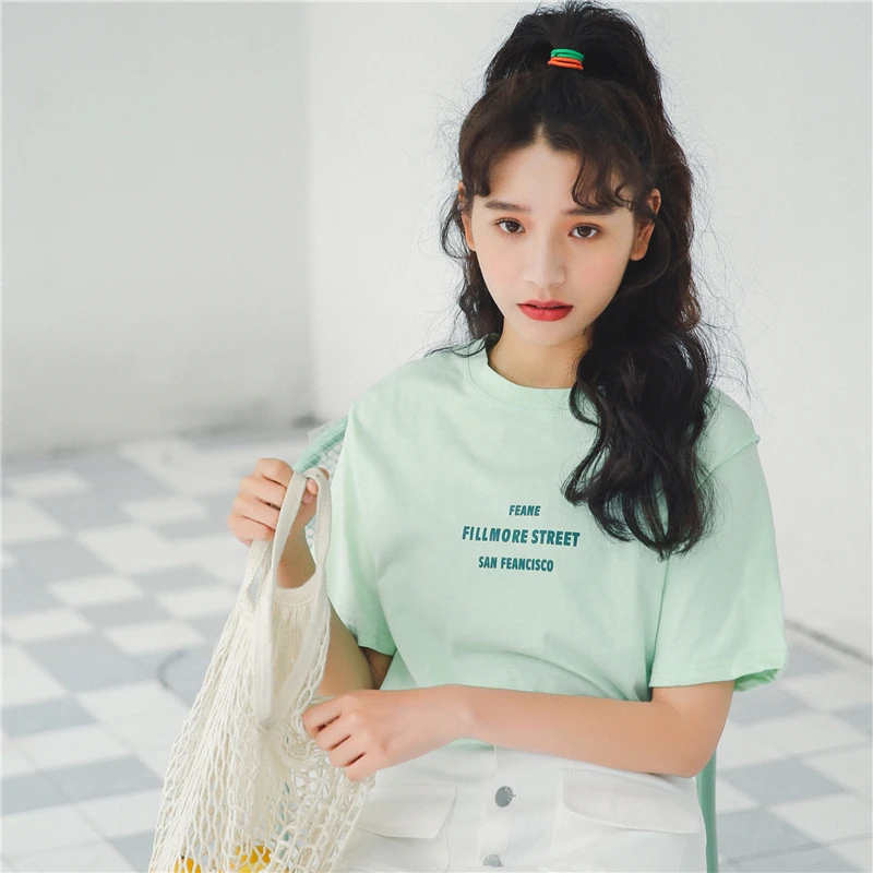 

K-POP Letter Printed Loose Fashion T Shirt Tops Women Summer 2019 Harajuku Japanese Cute Tops Schoolgirl Streetwear Clothes