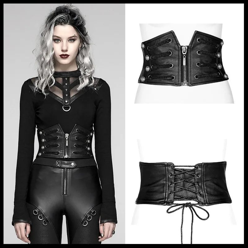 

PUNK RAVE Women's Gothic Front Zipper Faux Leather Corsets Steampunk Retro Handsome Corset Fashion Clothes Accessories