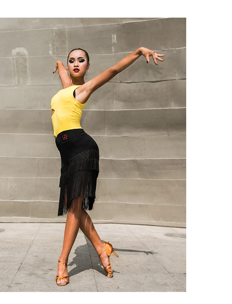 Латинское платье для танцев леди без рукавов юбка с бахромой Сальса Самба, ча-ча, танго Одежда для танцев Для женщин Практика одежда для сцены DN3988