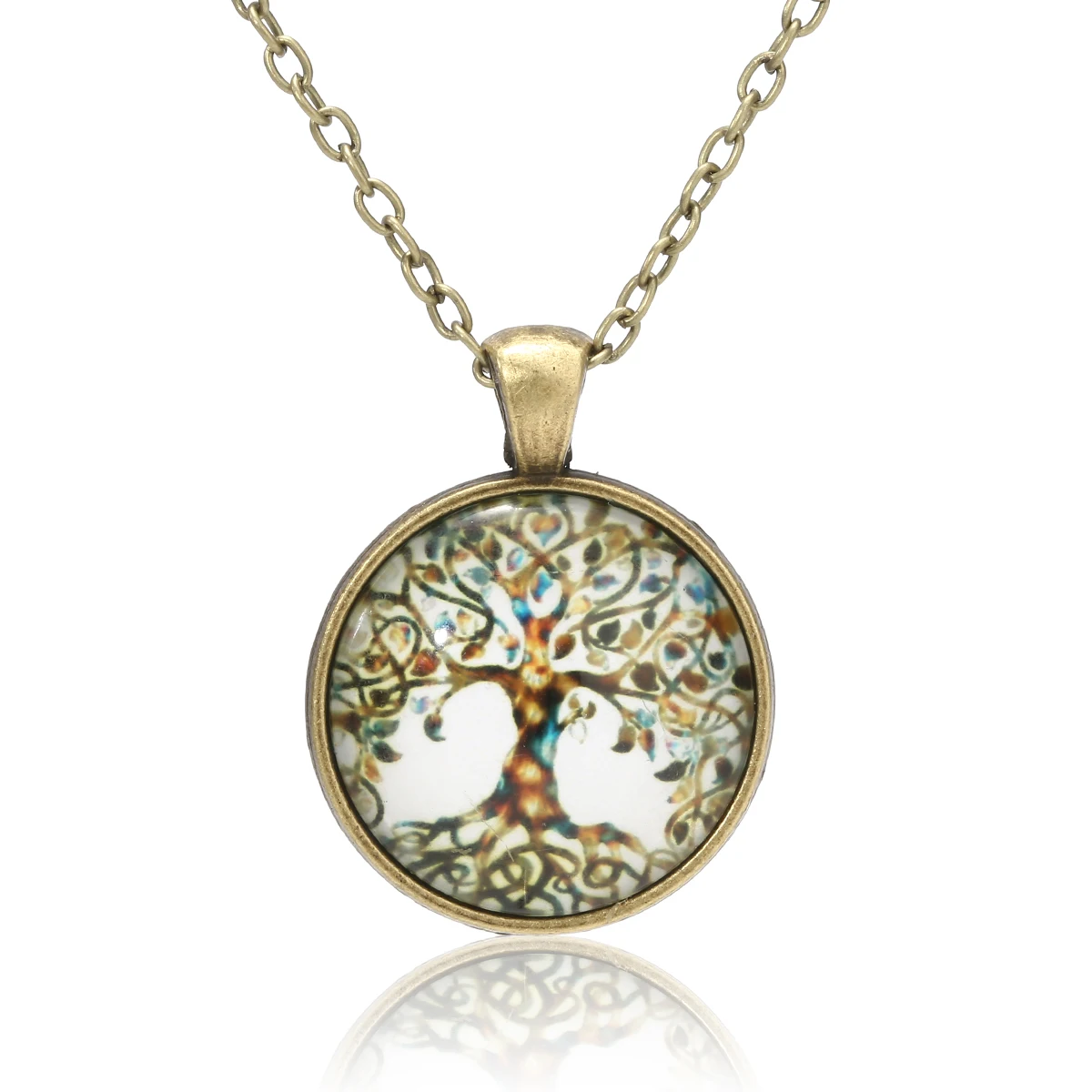 Fashion Life Tree Pendant Necklace Art Glass Cabochon Necklace Bronze Chain Vintage Choker Statement Necklace Women Jewelry