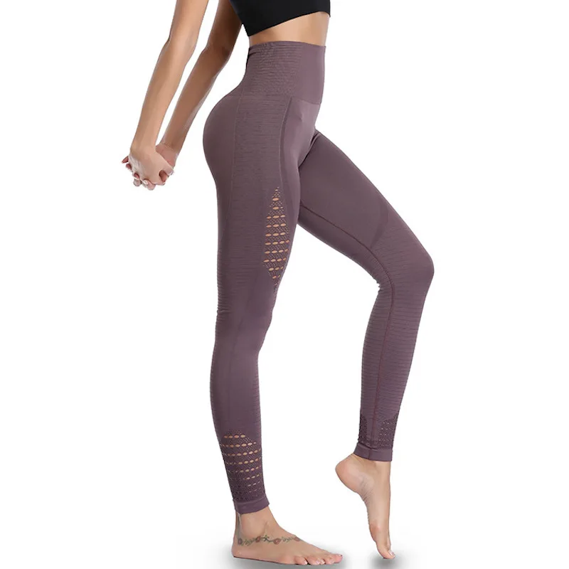 

EFWA45 High Waist Hollow Out Yoga Leggings Women Fitness Seamless Leggings Gym Yoga Pants Sports Running Sportswear Leggings
