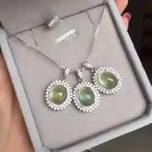 Натуральный пренит кулон S925 Стерлинговое серебро натуральный драгоценный камень кулон Цепочки и ожерелья модный элегантный круглый носок женские вечерние ювелирные изделия