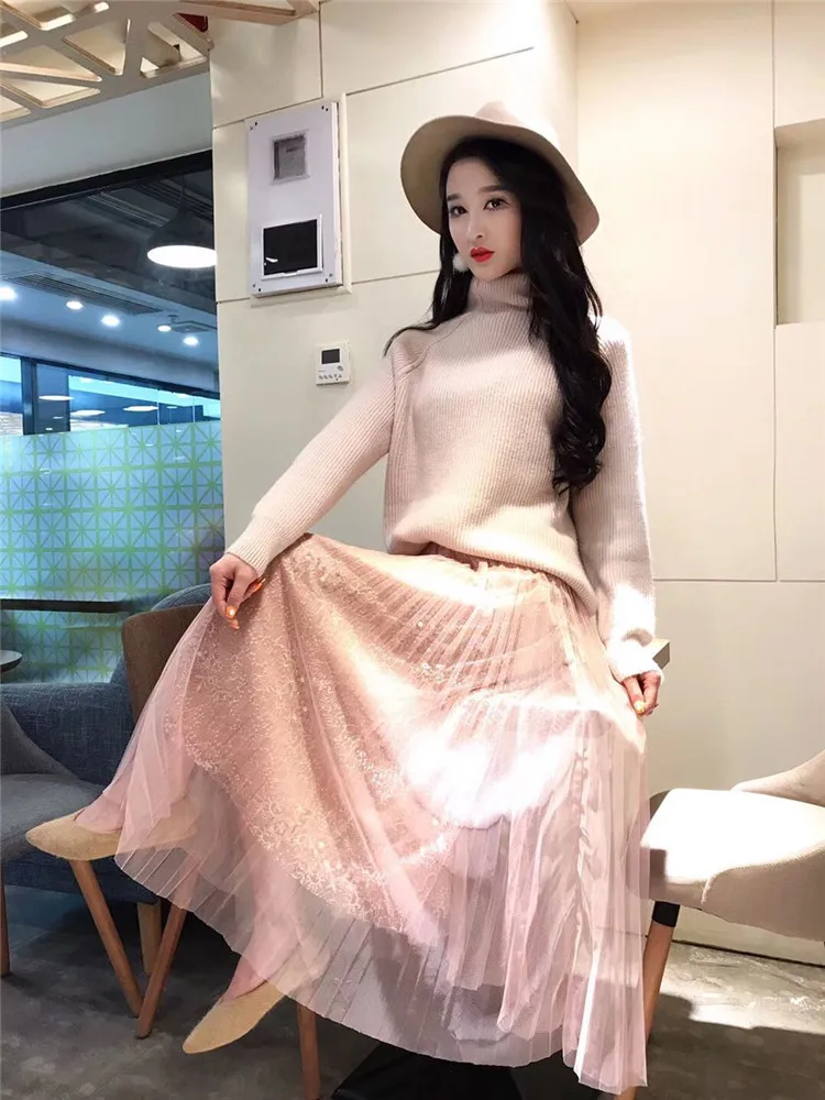 Летние Элегантные Длинные Boho Saias Женская юбка Jupe для женщин бисером кружево юбка высокая талия плиссированная с жемчугом