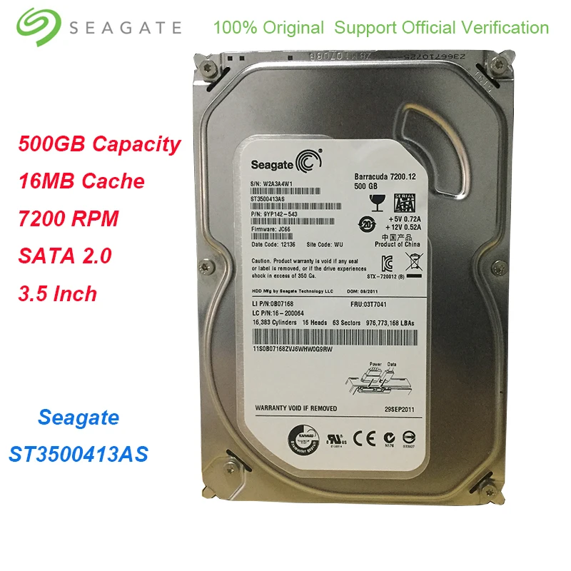 Оригинальный Seagate 500 Гб 3 5 дюйма внутренний жесткий диск 7200 об/мин SATA 2 0 16 Мб кэш