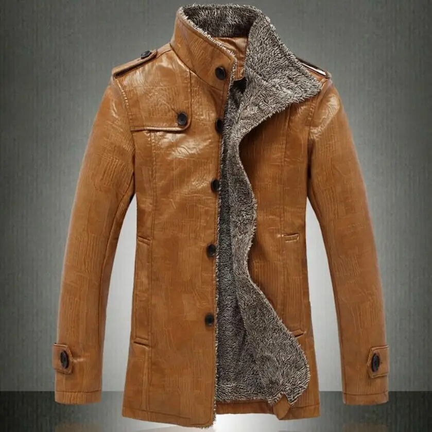 Leather Jacket Men Winter Jackets Thickening Wool
