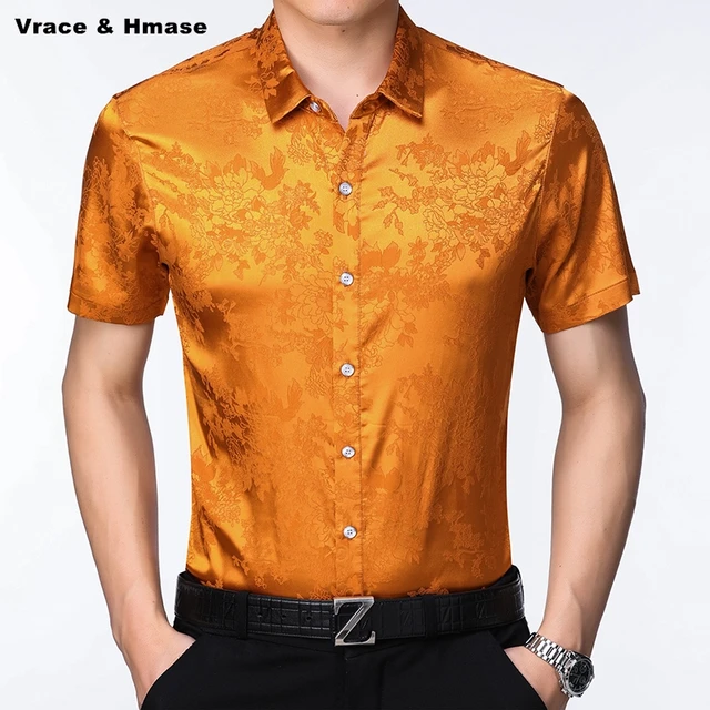 Chinese style flower pattern carved fashion casual short sleeve shirt ...