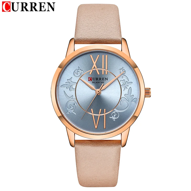 Curren женские часы Лидирующий бренд роскошные кожаные часы женские водонепроницаемые женские часы спортивные брендовые кварцевые часы Relogio Feminino - Цвет: Brown Rose Blue