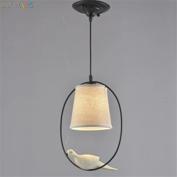 

JW Chinese Creative Personality Resin Bird Pendant Lamp Fabric Lampshade Light for Living Room Restaurant Bedroom Study Lighting