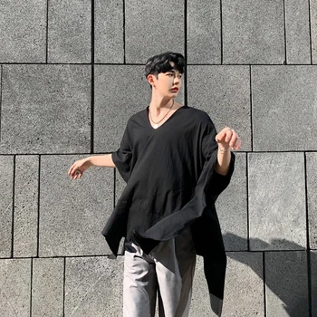 

Men Short Sleeve Oversize Loose Casual Irregular T Shirt Cloak Male Women Streetwear Tshirt Pullover Tees Shirts Stage Clothes