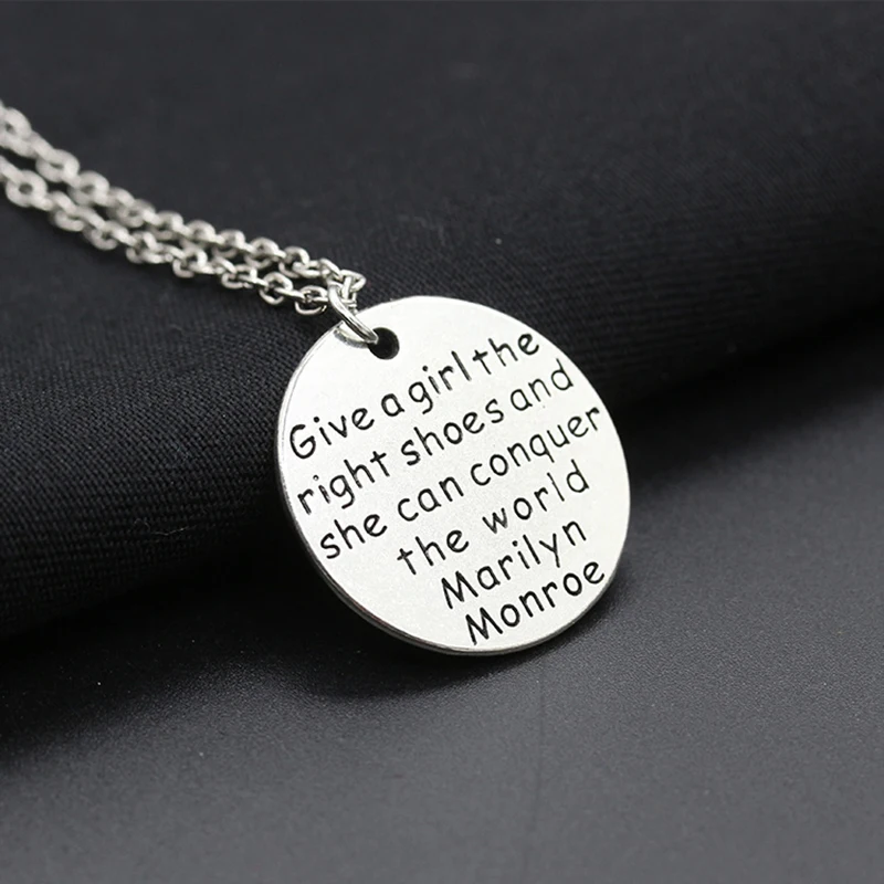 Simple Round Metallic Sheet Writing Words Silver Pendant & Necklace for