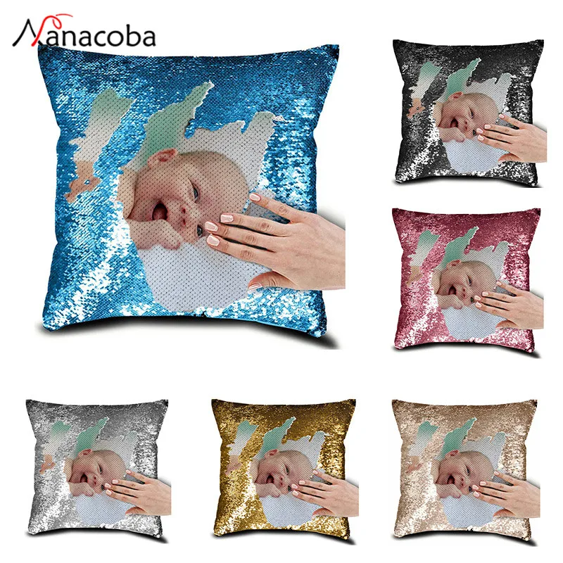 

8 Colors Customize Picture Magical Mermaid Sequins Cushion Cover Reversible Color Changing Pillow Case Pillow Cover for Seat Car