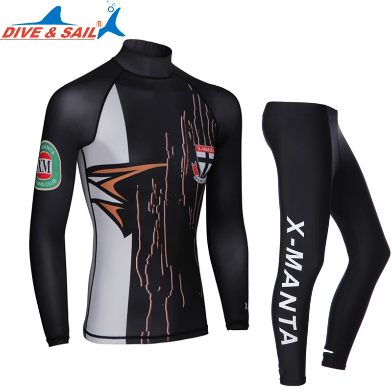 Dive&Sail Men Lycra Rash Guard UV Swimming long sleeve Swim wetsuit Two