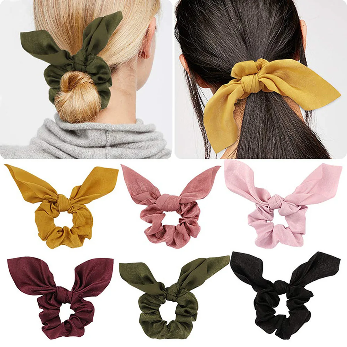 

ZVZO Fashion Bow Elastic Hair Bands Women Scrunchie Hair Ribbon Ponytail Ladies Headbands Solid Headwear Fixed Hair Accessories