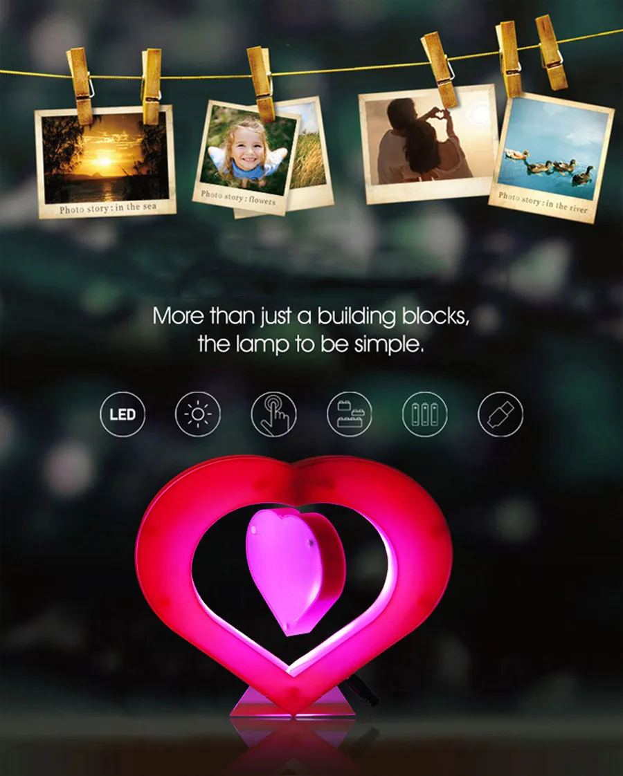 Новинка плавающая фоторамка светодиодный светильник в форме Красного Сердца магнитная левитация фоторамка свадебное украшение новинка подарок