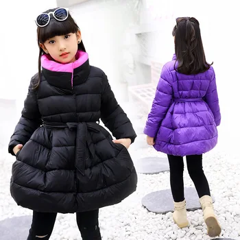 

Hot Sale Girl's Mid-Long Design Princess Bowtie Winter Parkas Solid Color Winter Jackets