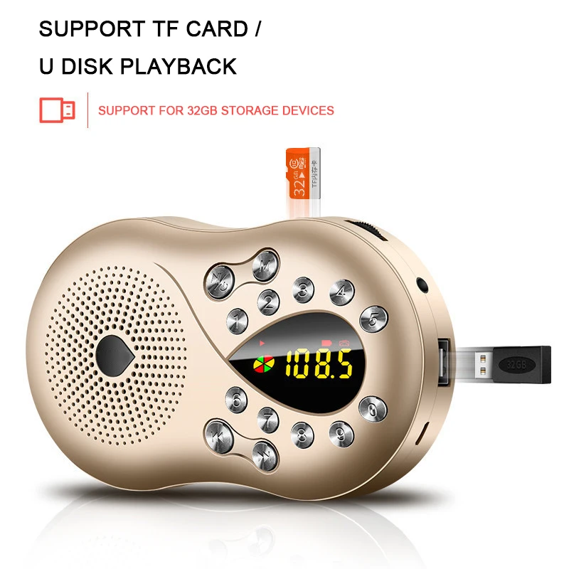 Museeq W 044CC мини Портативный радио Ручной цифровой FM USB TF MP3 плеер Динамик