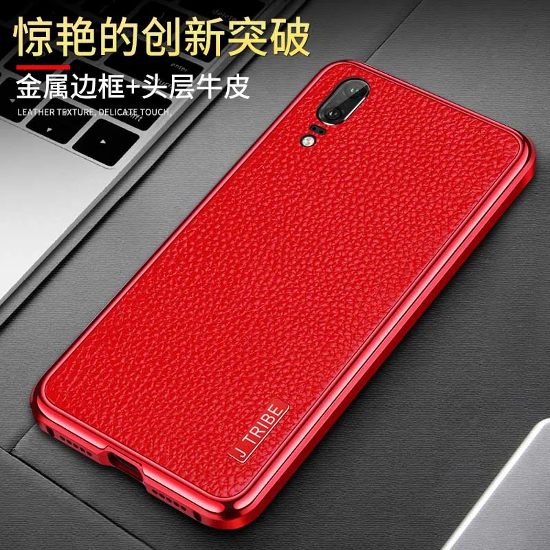 Чехол Litchi Grain для huawei P20 Pro, противоударный Винтажный чехол из натуральной кожи для huawei P20 P20 Pro, металлический бампер Coques