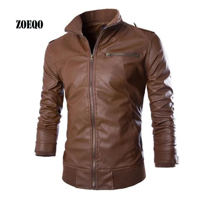 

ZOEQO Mens Zipper Leather Jacket Classic Style Motorcycling PU Leather Jackets Men Slim Male Motor Jacket Men's clothing