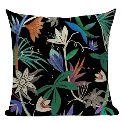 Наволочка для подушки с изображением растений, тропические джунгли, зеленые листья, декоративные подушки для домашнего дивана, квадратные льняные подушки с принтом, 45 см x 45 см - Цвет: 12