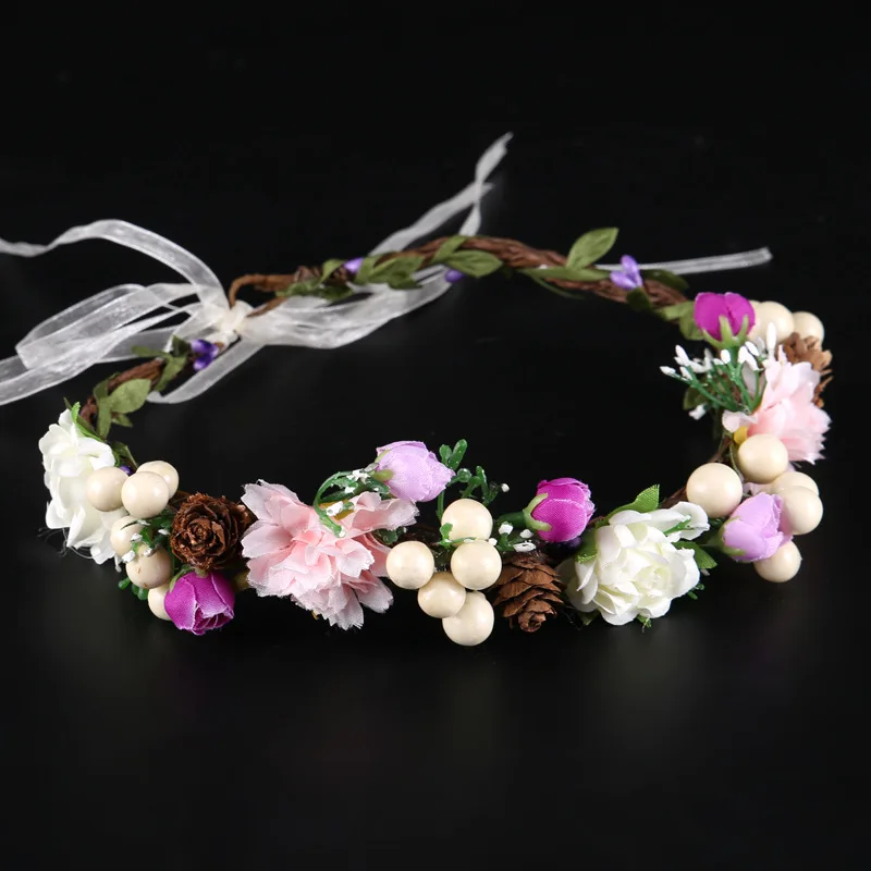 Bohemian Bridal Headdress Garland Simulation Flower Headband Forest Queen Wreath Wedding Fascinatot Accessories For Flower Girls