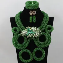 Массивный Африканский комплект ювелирных изделий нигерийский Свадебный костюм хрустальные бусины набор ювелирных украшений для невесты ожерелье браслет серьги набор AIJ583