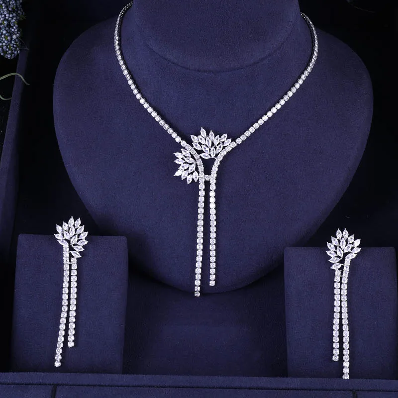 

New design luxury AAA zircon water drop shape necklace pendant Set for women,high quality party/jewelry wedding