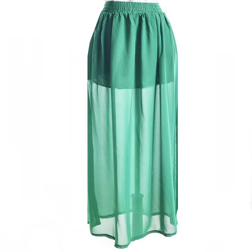 Новинка весна лето стильные модные длинные шифоновые юбки женские карамельных цветов Плиссированное Макси женские юбки 1306