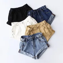 Женские летние европейские и американские повседневные джинсовые шорты Harajuku с высокой талией, синие джинсовые шорты