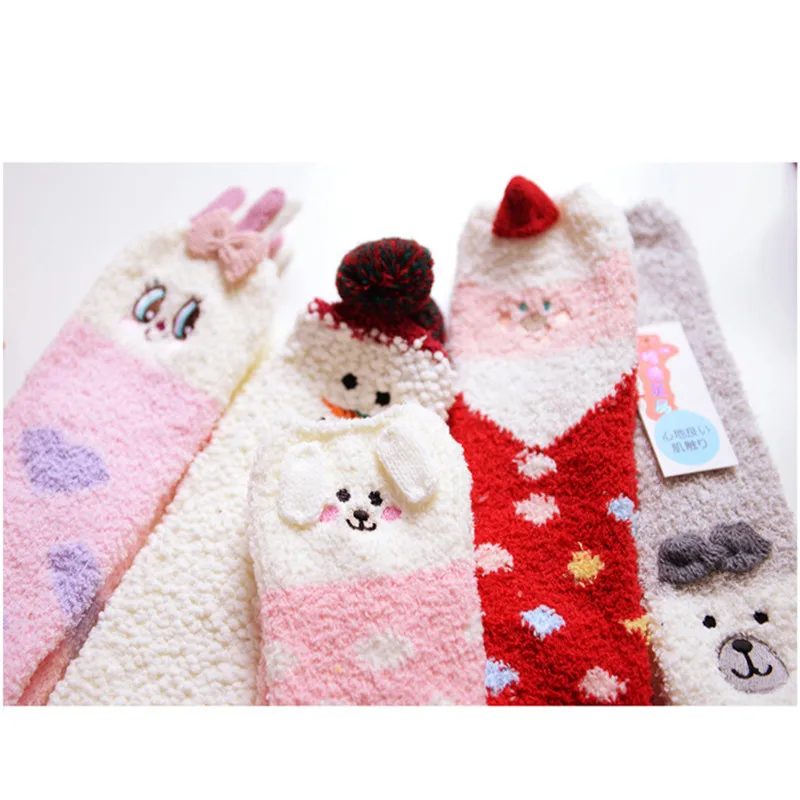 Super Warm Christmas Family Socks Women Girls Cartoon Floor Socks Rabbit Sheep Dot Sock Thicken Fleece 2016 Winter Home Clothing (24)