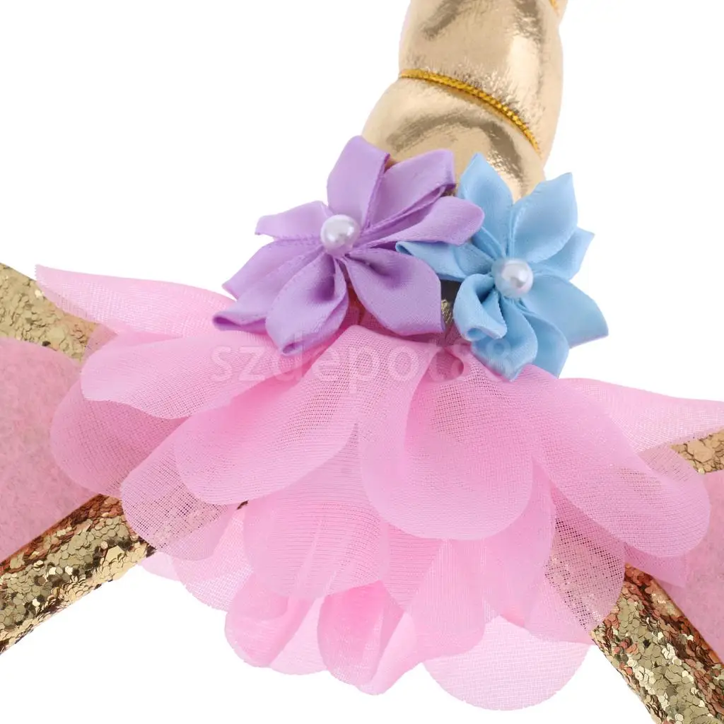 Girls Magical Unicorn Horn Ears Headband Fancy Dress Costume Glitter Gold/silver