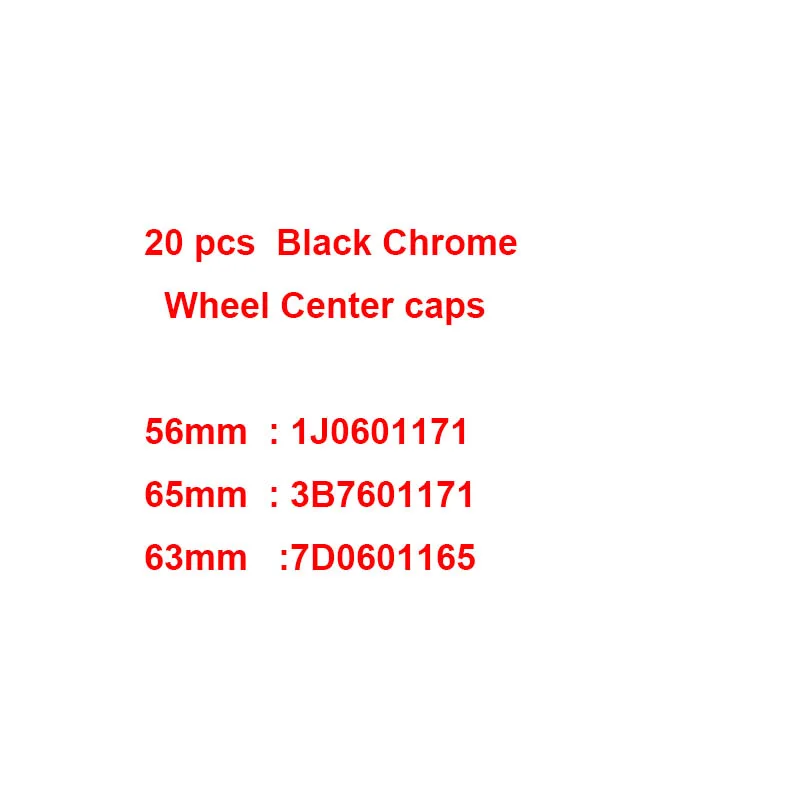20 шт./партия 56 мм 65 мм 63 мм черная хромированная Автомобильная Ступица колеса колпачок крышки подходит для 1J0601171 3B7601171 7D0601165