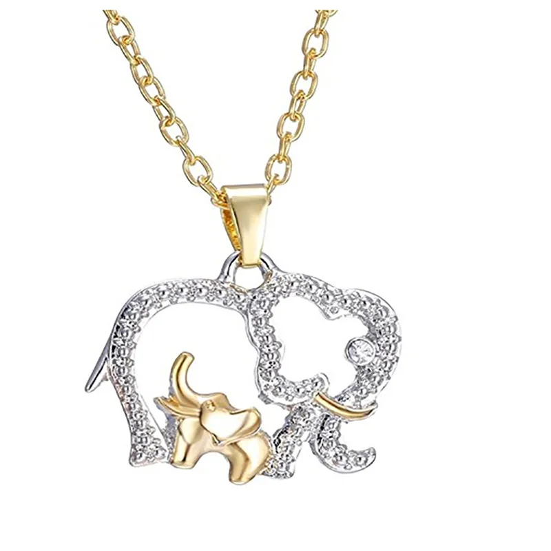 

Elephant with Baby Pendant Necklaces Jewelry for Mother Hot Gold Silver Plated Crystal Animal Mothers Day Christmas Gifts
