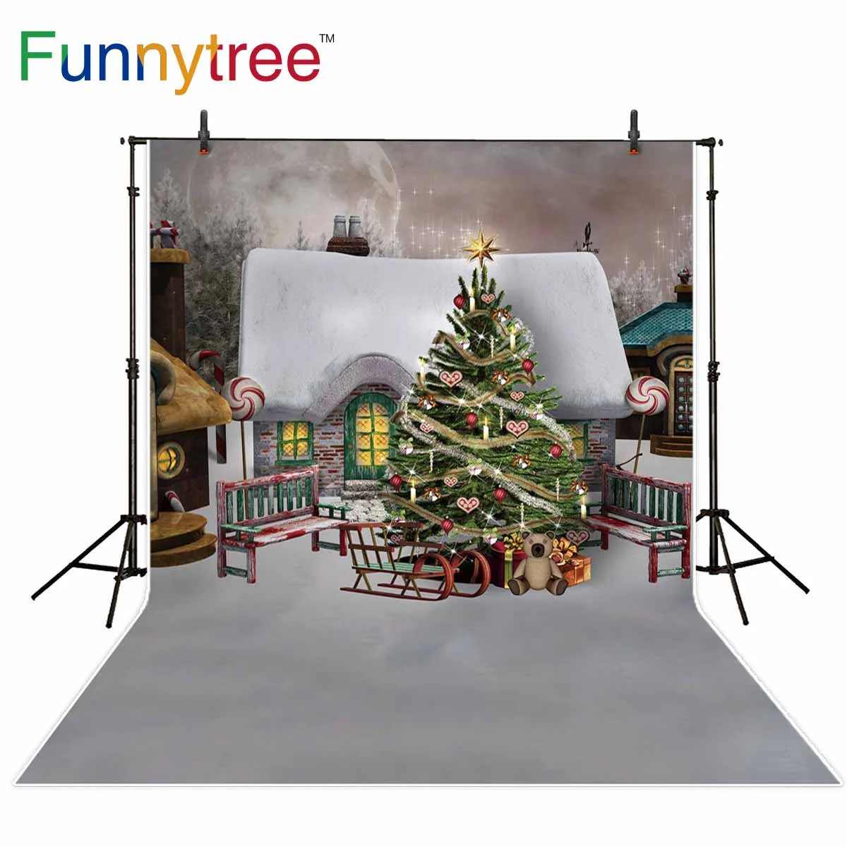 Funnytree фон для фотостудии Рождественская елка маленький дом Сказка для детей фотография Фон фотосессия реквизит
