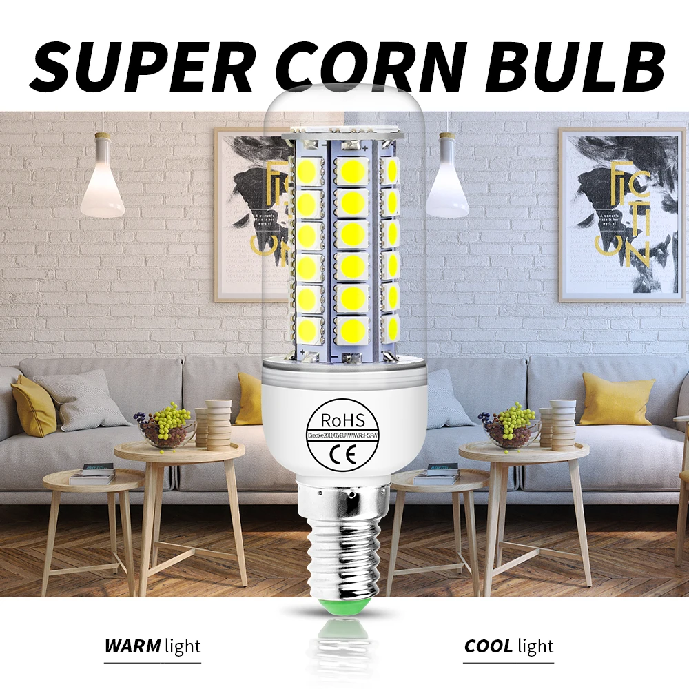 

E14 Led Light Bulb E27 Led Candle Lamp 220V Corn Bulb 5W 7W 9W 12W Energy Saving Ampoule Led Bulbs For Home 5050 SMD Chandeliers