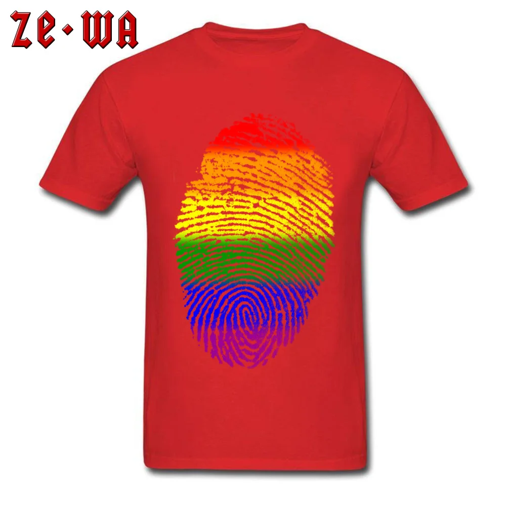 fingerprint rainbow flag lgbt T Shirt for Men Customized NEW YEAR DAY Tees Short Sleeve Retro Normal Tshirts O Neck Pure Cotton fingerprint rainbow flag lgbt red